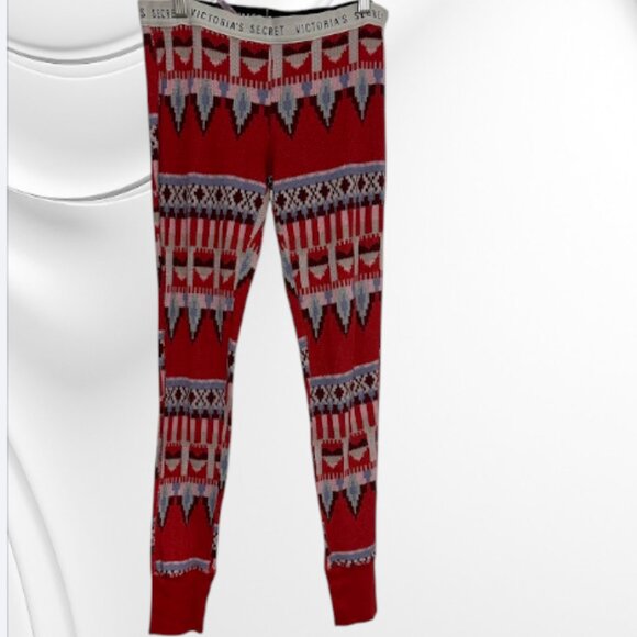 Victoria’s Secret Red Knit Leggings XS Nordic Holiday Print - Picture 2 of 9
